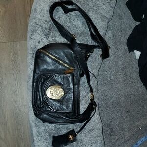 Chic Black SOFT Leather Crossbody Bag with Gold Accents. By Rough Roses